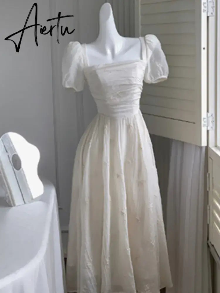 Aiertu Women Elegant Evening Party Midi Dress Summer 2024 New Fashion Princess Embroider Vestidos Female Korean Design Slim Clothes Aiertu