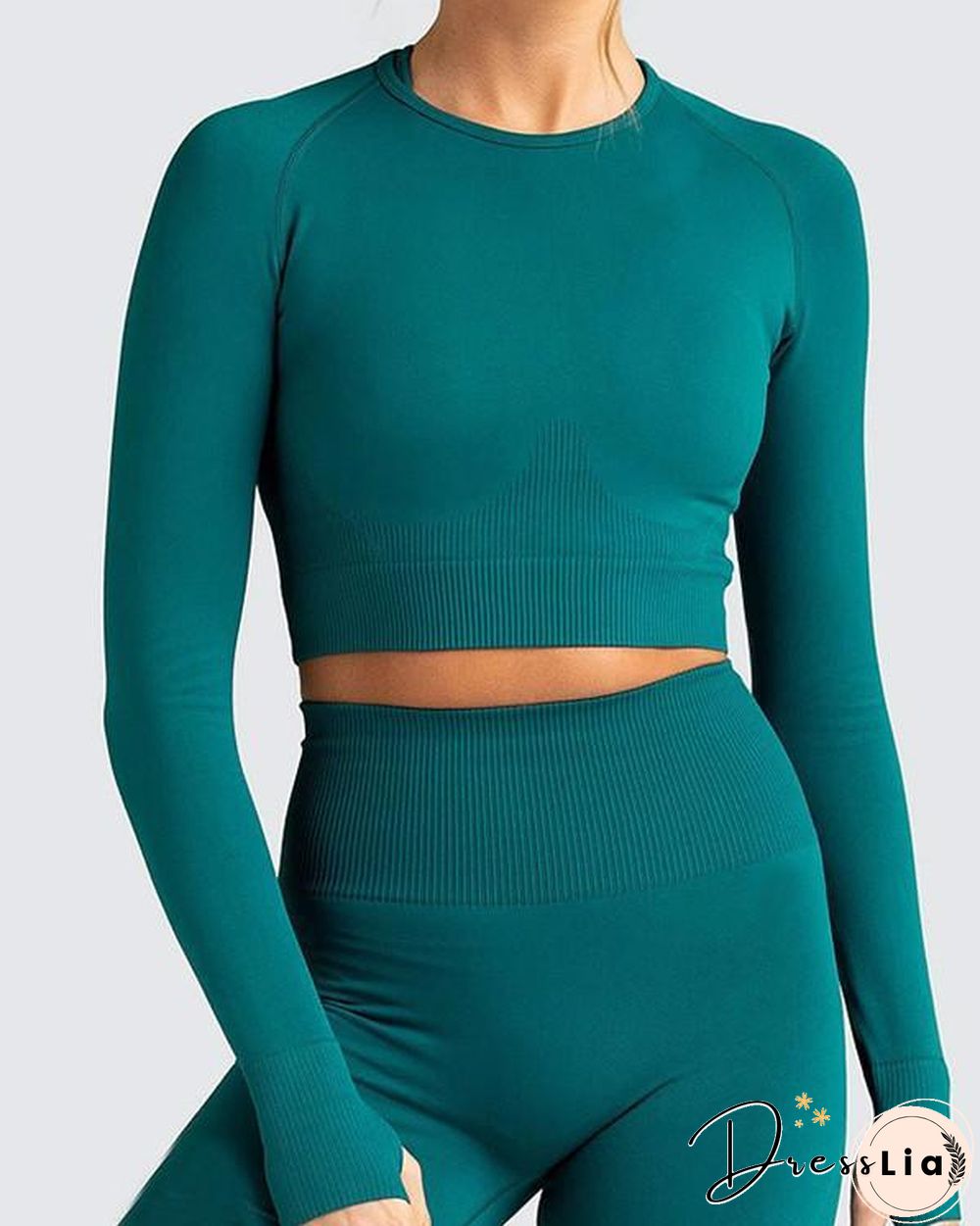 Long Sleeve Seamless Suit Sports Yoga Set 2 Piece