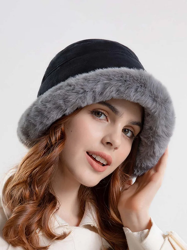 Winter Women Solid Wool Liner Hat-Black