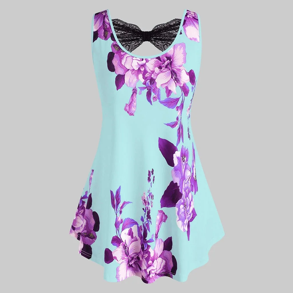 Plus Size Women Floral Print Tank Tops Ladies Sexy Lace Tops Fashion Vest Summer Camisole Women Casual Sleeveless Female blusas