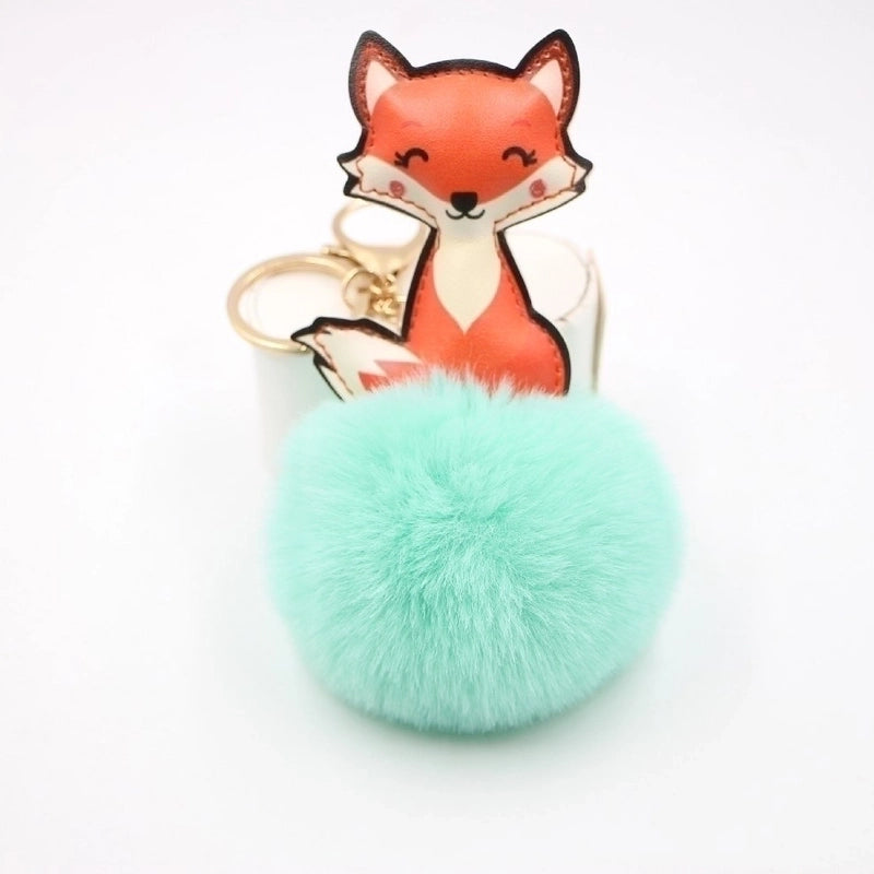 Cross-border Leather Cute Fox Plush Ball Pendant Bag Accessorie School Bag Purse Hair Ball Keychain