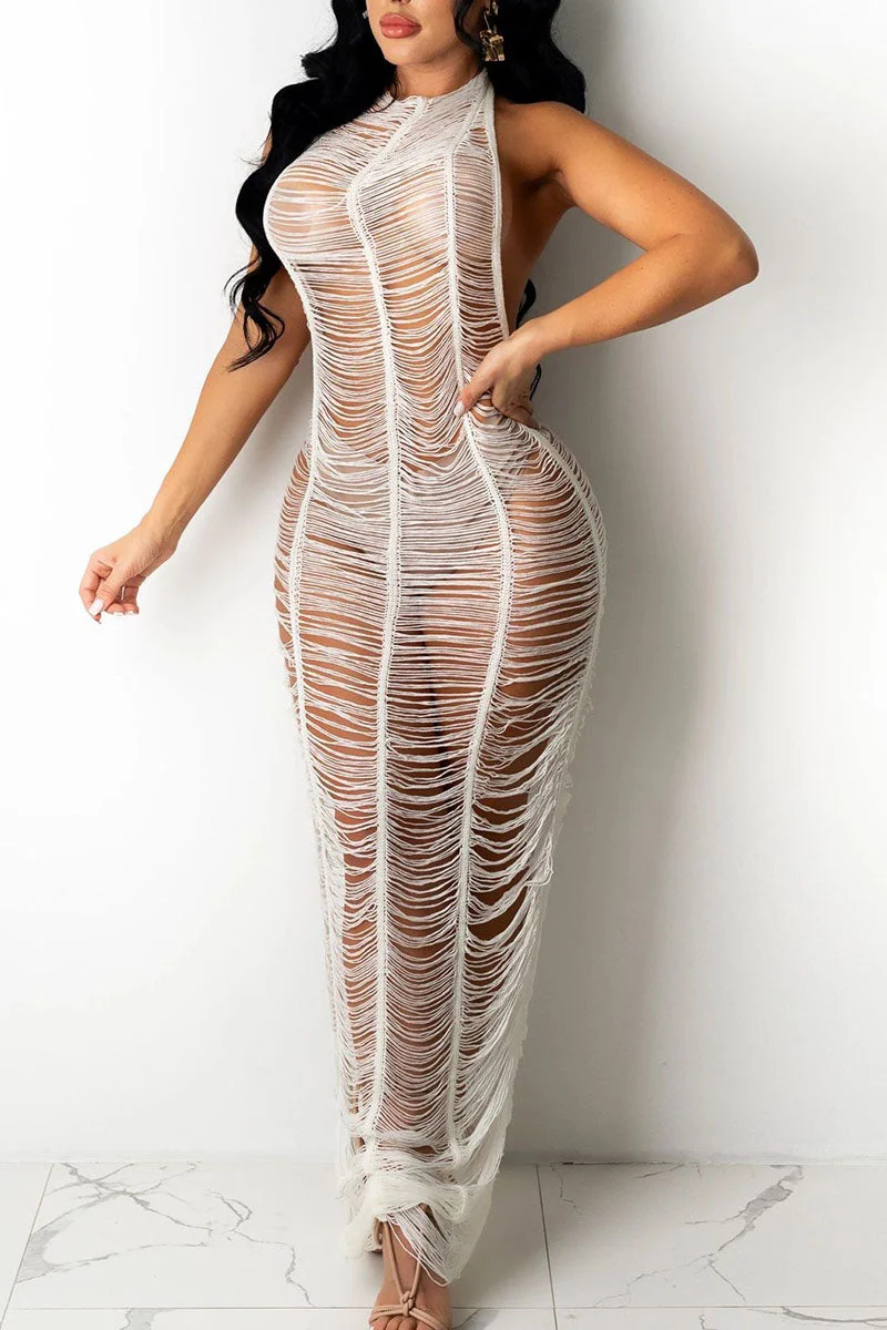 Sexy Solid Hollowed Out Split Joint See-through Swimwears Cover Up