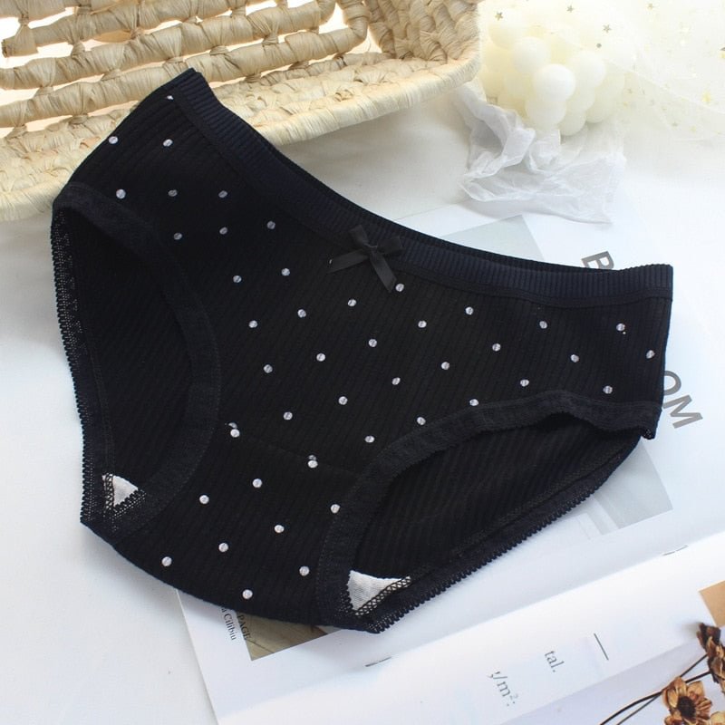 Women's Cotton Underwear Sexy Lace Panties Fashion Bow Girl's Briefs Mid Waist Seamless Striped Underpants Female Lingerie