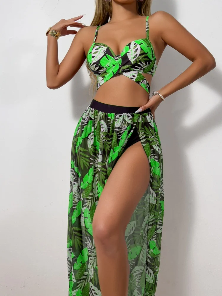 Uveng 2025 New Split Swimsuit Sexy Bikini Net Dress Three-Piece Swimsuit Female Bikini