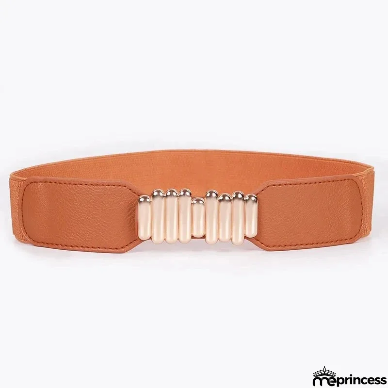 Women's PU Buckle Closure Solid Pattern Trendy Elastic Waist Belts