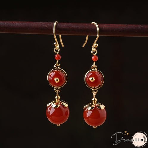 Red Agate Vintage Tibetan Earrings