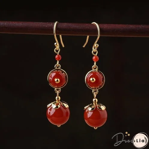 Red Agate Vintage Tibetan Earrings