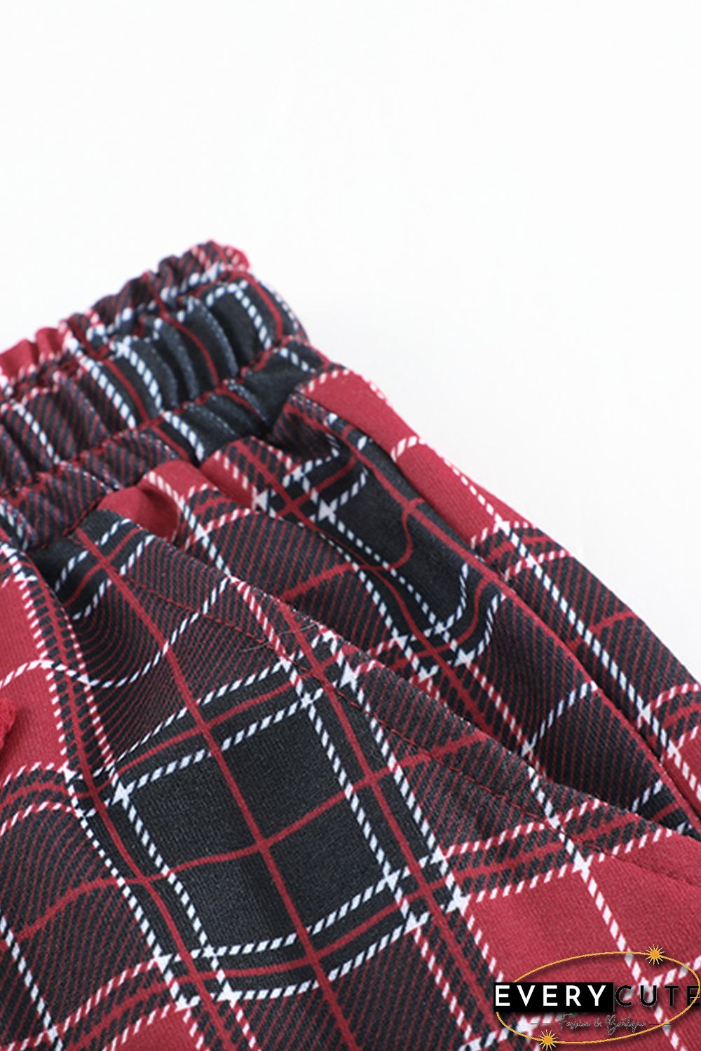 Solid Long Sleeve Top and Plaid Pants Loungewear