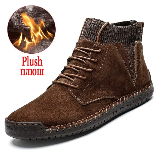 Winter Men's Boots Thick Plush Warm Men's Snow Boots Suede Men's Ankle Boots Handmade Men's Boots Winter Outdoor Men's Shoes VIP