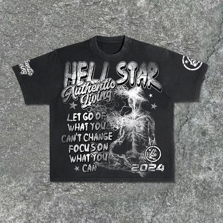 Hellstar - God's Guide Old Print Pattern Acid Washed T-Shirt SOPULA