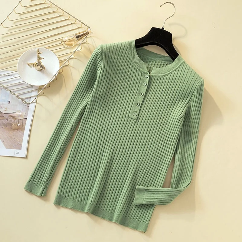 2021 Button Sweater Women Basic Slim Knitted Pullover Women Sweaters Pullovers Jumper Autumn Winter Korean Style Women Sweater