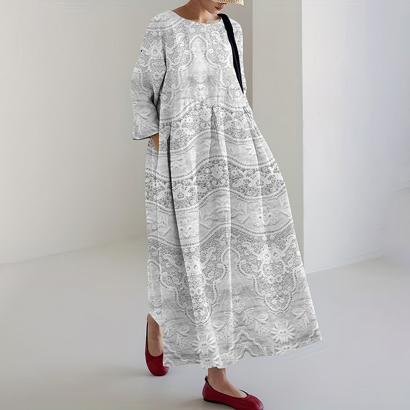 Women's Vintage Floral Lace Embroidered Midi Dress artswardrobe