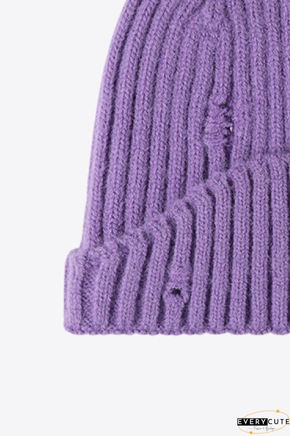 Distressed Rib-Knit Beanie