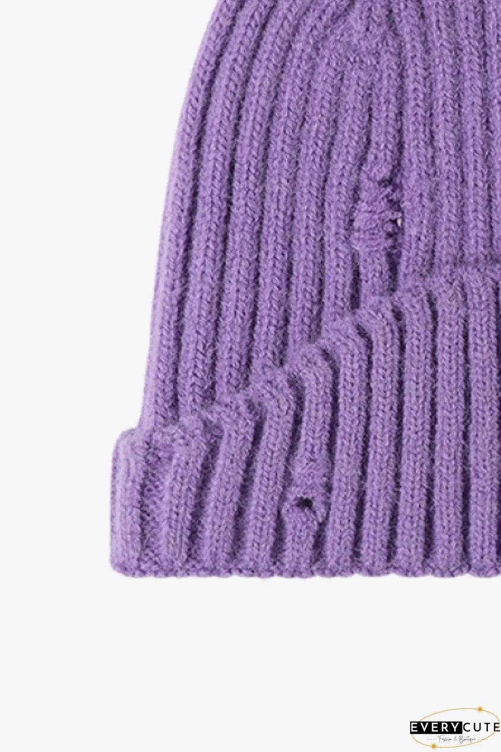 Distressed Rib-Knit Beanie