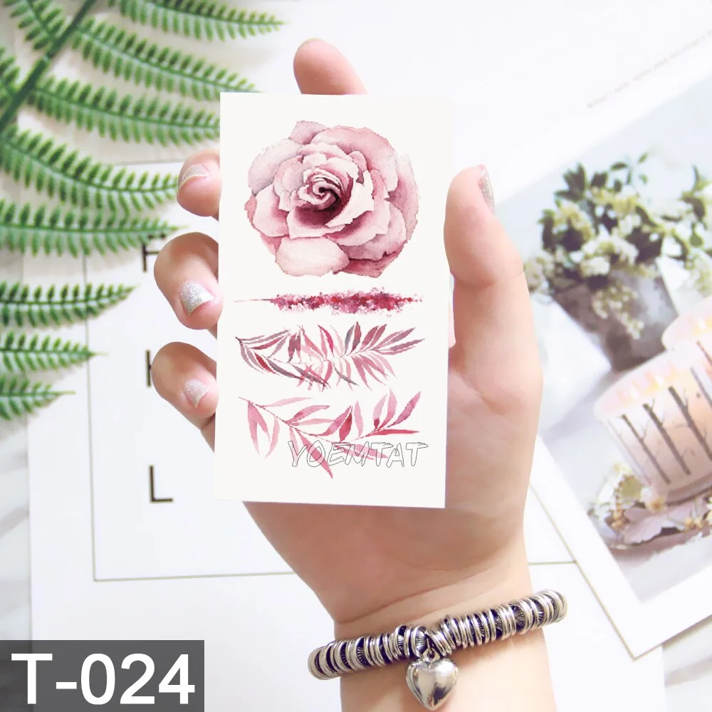 Sdrawing Temporary Tattoo Sticker Lotus Colorful Feather Leaves Butterfly Flash Tatoo Female 3D Body Art Child Fake Tatto Male