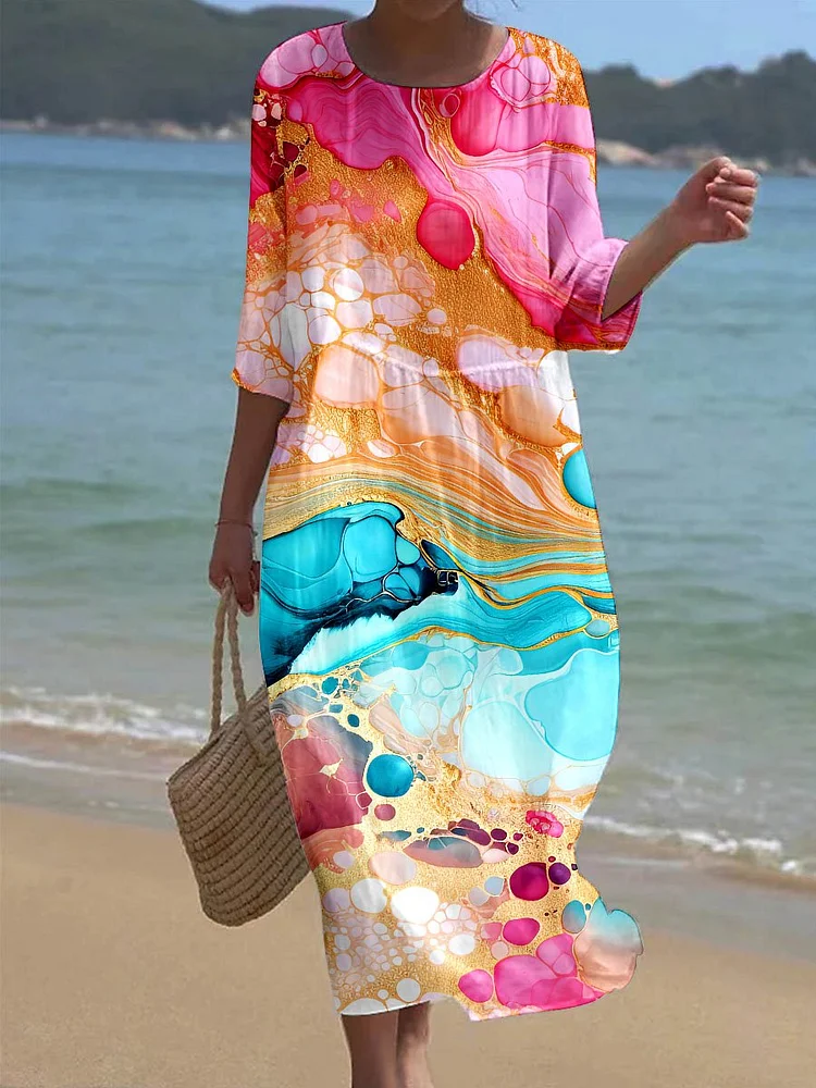 Women's  Alcohol Ink Textures Art Print Resort Dress