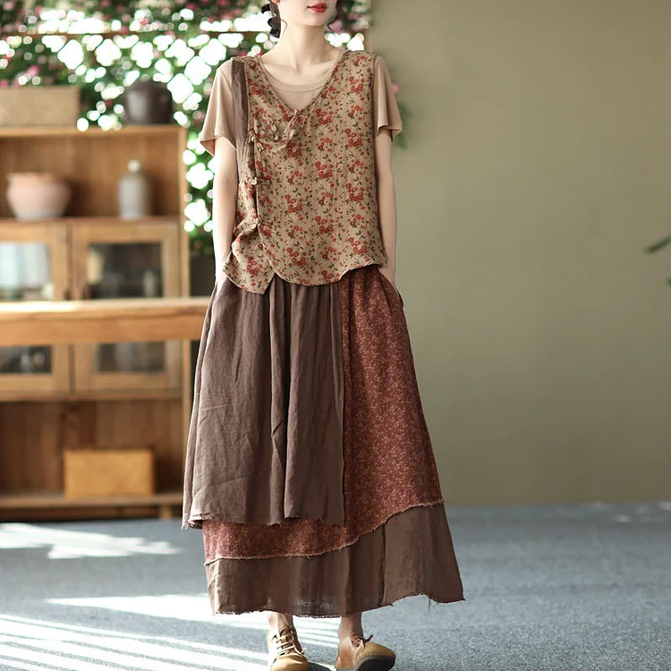 Vintage  Linen Irregular Patchwork Skirt