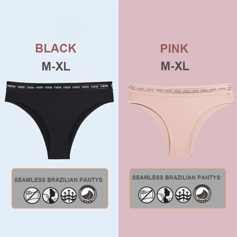 FINETOO 2PCS/Set Women Seamless Lingerie Letter Underpants Ladies 6 Solid Colors M-XL Woman Sexy Panties Briefs Underwear Thong