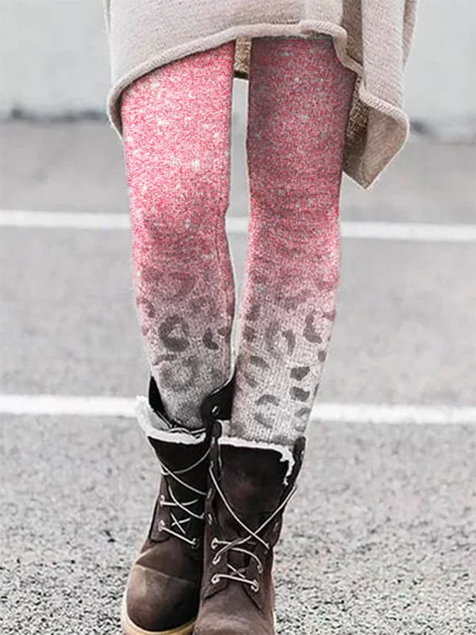 Casual Ombre Pink Leopard Print Leggings