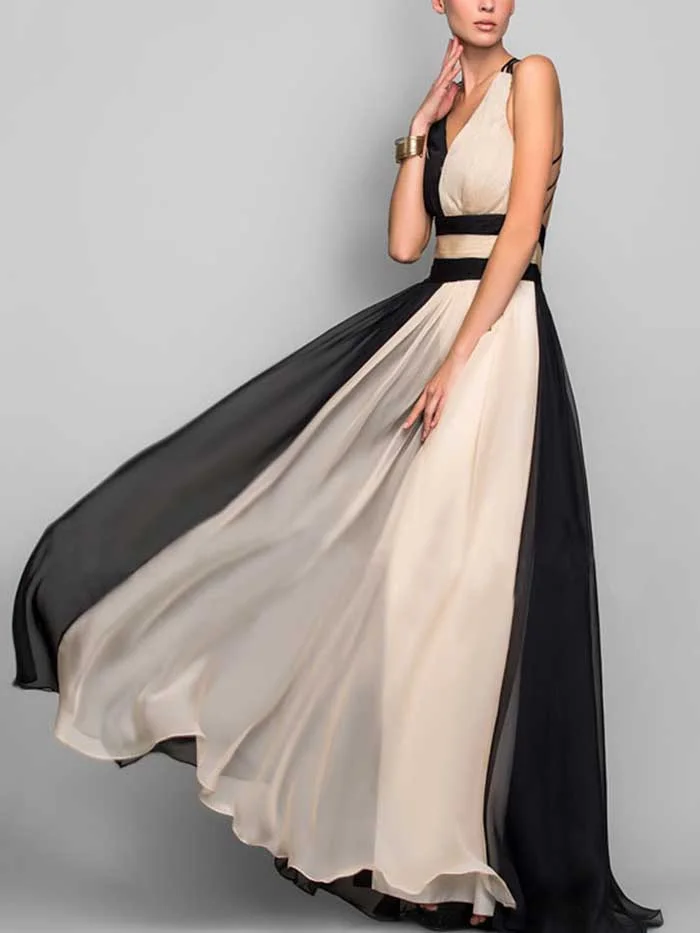 Summer V-neck halter sexy contrast color slim dress