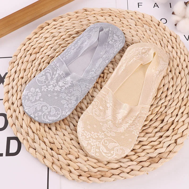 1/2 Pairs Fashion Women Girls Summer Socks Style Lace Flower No Show Short Sock Antiskid Invisible Ankle 2021 Sox Sock Slippers