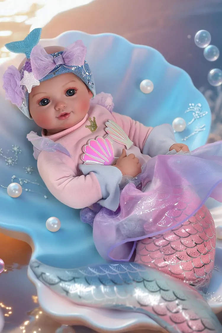 BABESIDE Mermaid Baby Doll Girl, 15-Inch Realistic Soft Baby Dolls with Shiny Mermaid Tail & Accessories, Cute Mermaid Toys for Girls Ages 3+ Kids, Christmas, Birthday