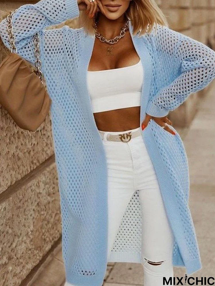 Plain Cotton-Blend Loose V Neck Cardigan