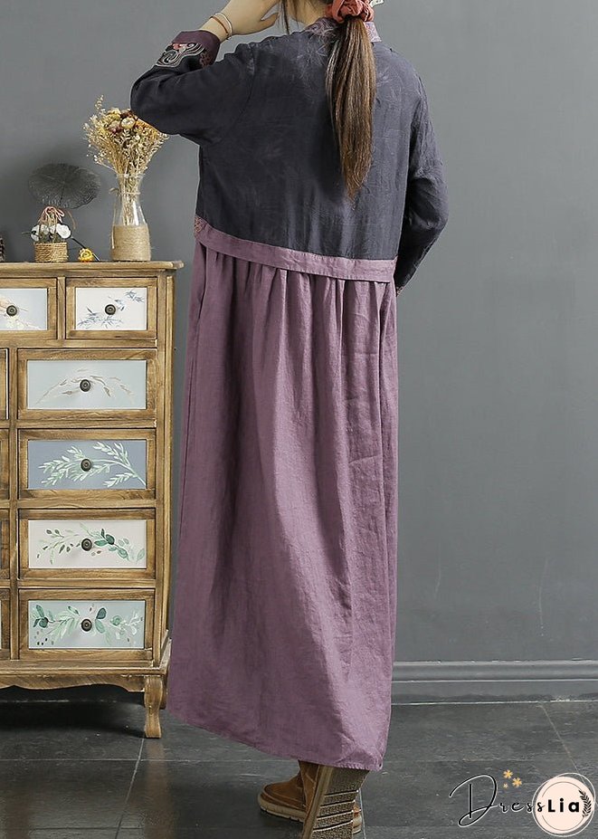 New Red Tasseled Embroidered False Two Pieces Cotton Dress Autumn