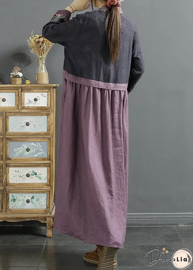 New Red Tasseled Embroidered False Two Pieces Cotton Dress Autumn