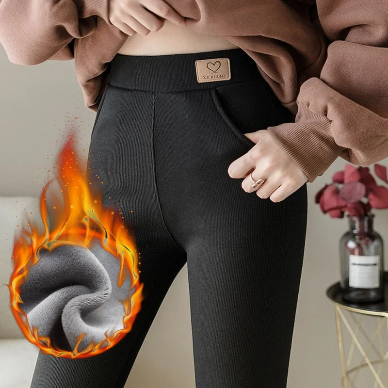 Pregant Cold-Resistant Leggings Women Fashion Casual Lamb Cashmere Leggins Mujer Pockets Plus Velvet Thickening Legging