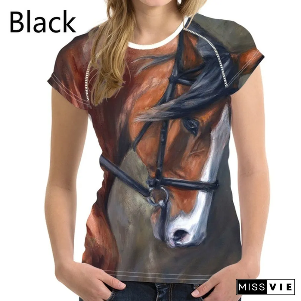 Crazy Horse T-shirts for Women Tees Shirt Harajuku Trendy Tops Tshirts Ladies Short Sleeve Tees Slim T-shirt