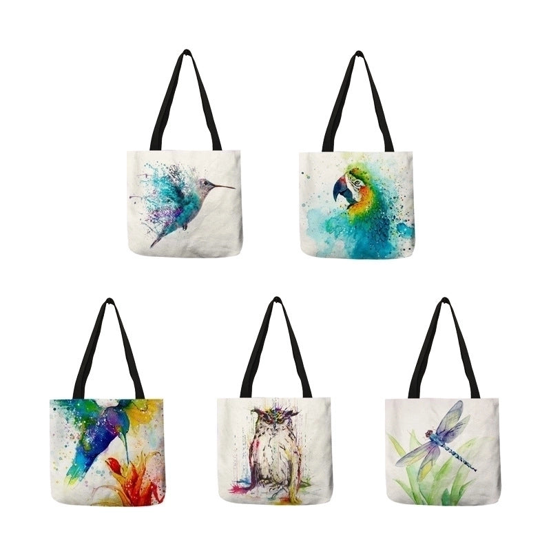 3 Pieces Women's Medium Polyester Bird Basic Square Open Shopping Bags