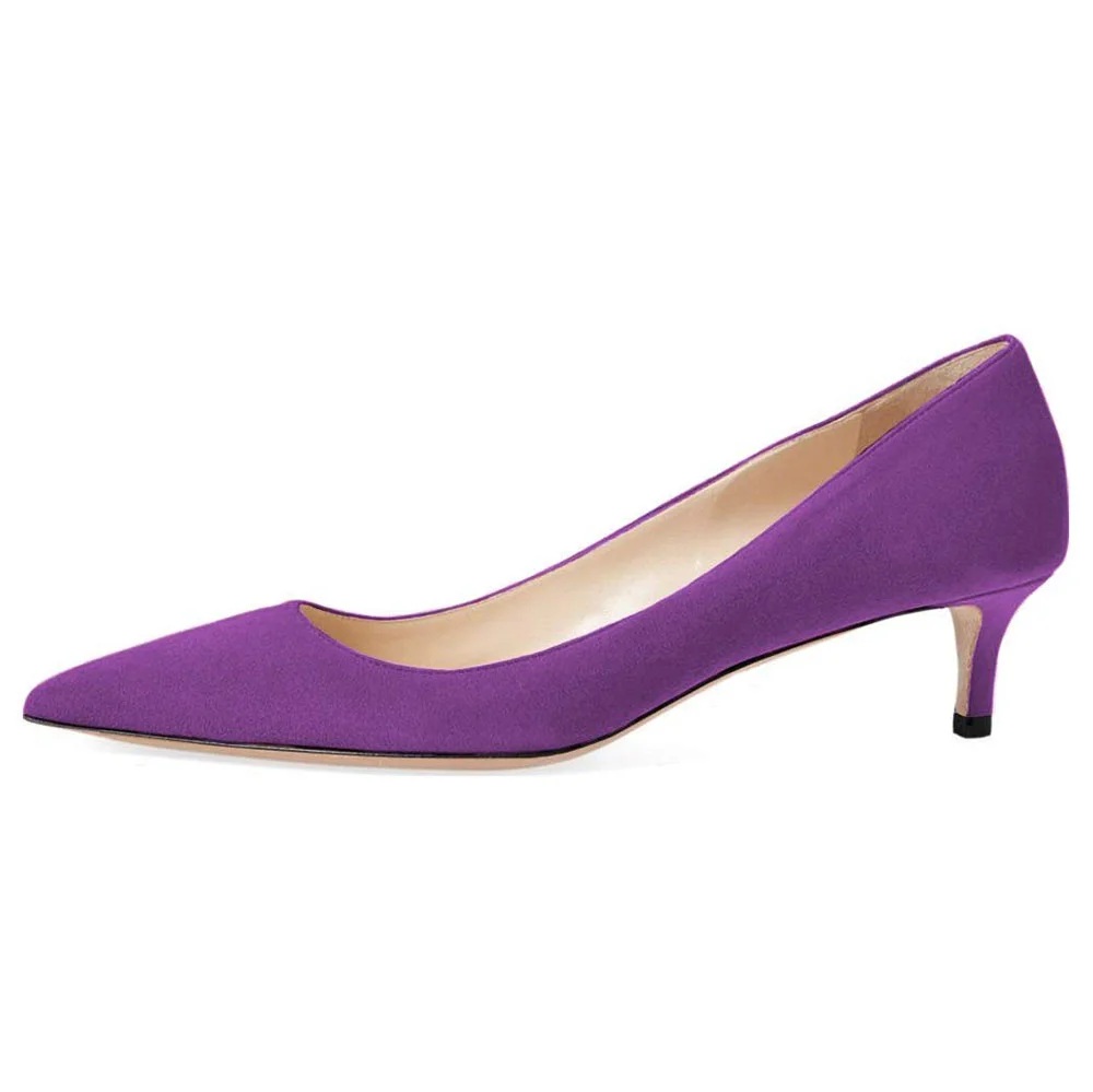 Vegan Suede Pointed Toe Kitten Heel Pumps Shoes in Purple