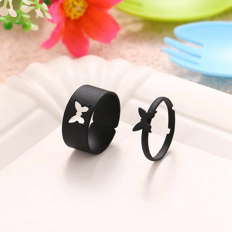 YOY-Punk Colorful Snake Butterfly Lover Couple Rings Set