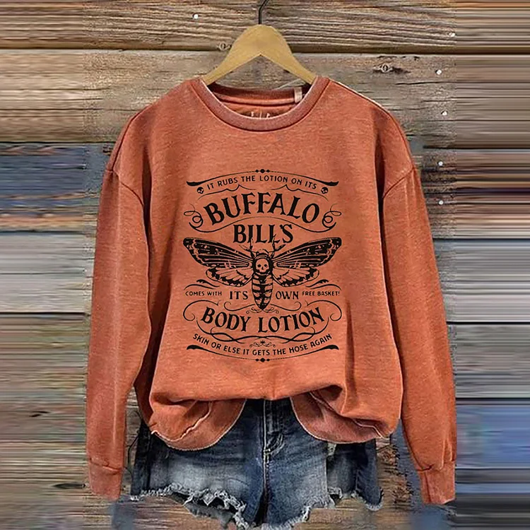 Buffalo Bill Halloween Printed Round Neck Long Sleeve Sweatshirt