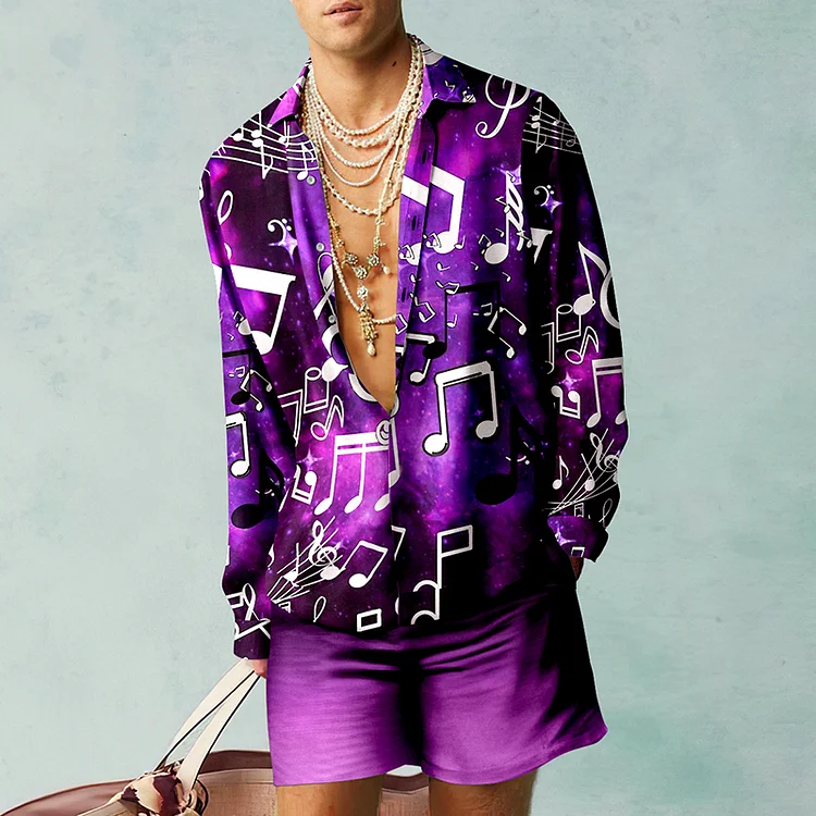 BrosWear Star Music Notes Print Shirt And Shorts Co-Ord