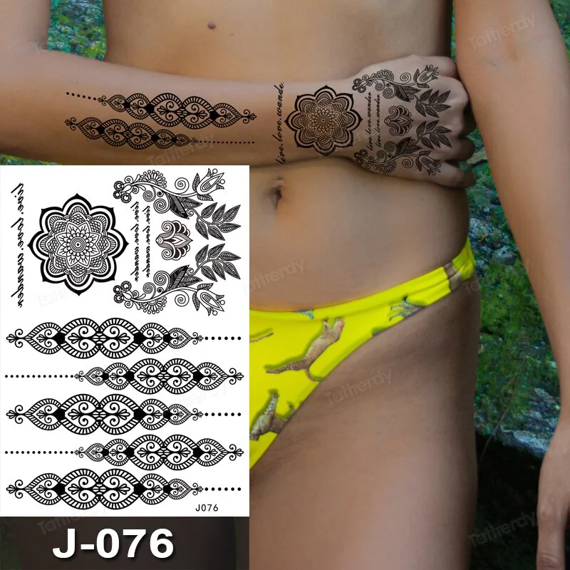 Sdrawing Temporary Tattoo Sticker Henna Mehndi Totem Flash Tatto Butterfly Flower Hand Fingers Body Art Arm Fake Tatoo Women