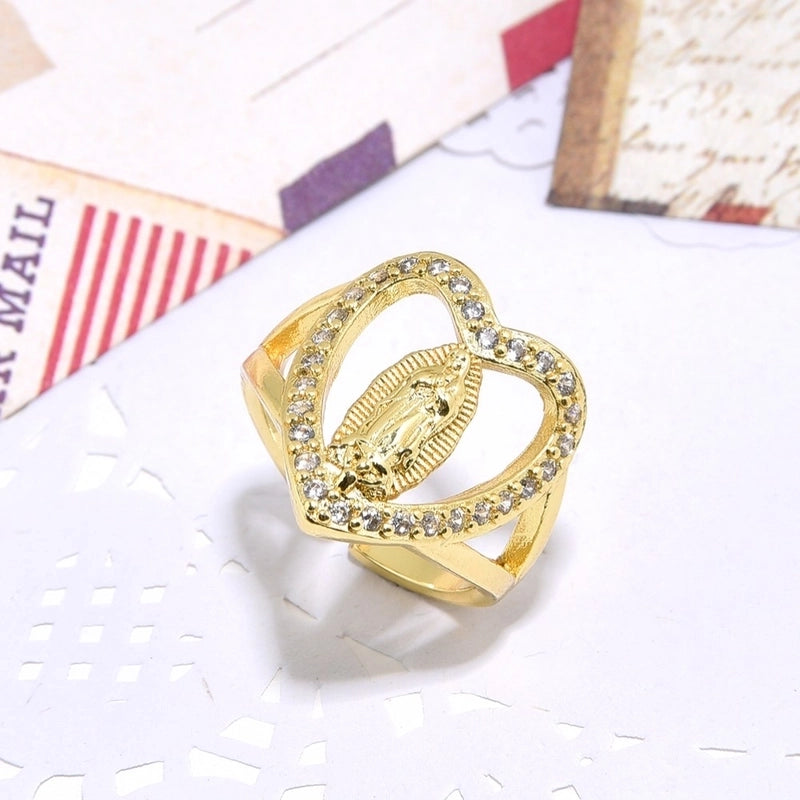 Copper 18K Gold Plated Inlay Virgin Mary Butterfly Zircon Open Rings