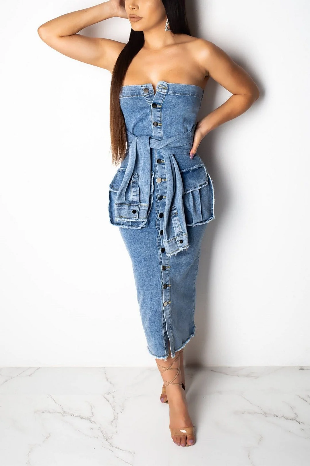 Sexy Fake Two Piece Retro Denim Dress