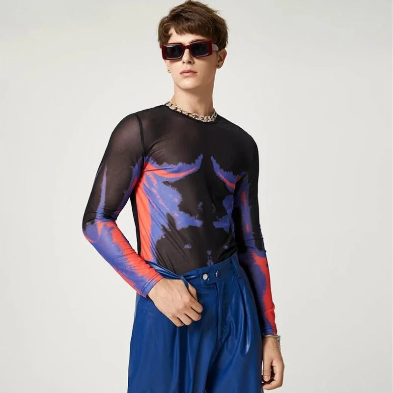 Brownm Abstract Painting Mesh Top