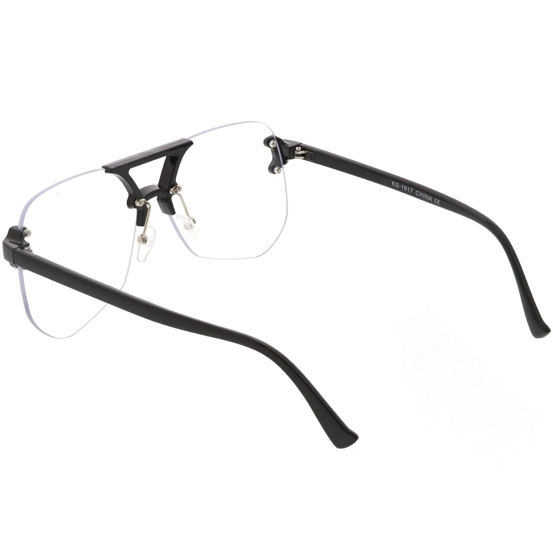 Oversize Rimless Aviator glasses With Keyhole Bridge Super Flat Lens 60mm