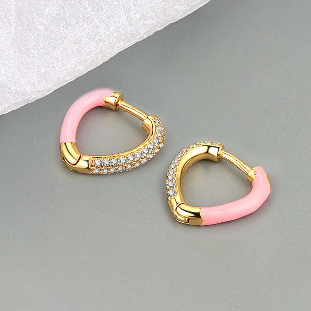 Heart Gold Hoop Earrings For Women Fine Small Huggie Sleeper Earring 2022 Trend Original Designer Zircon Fashion Enamel Jewelry