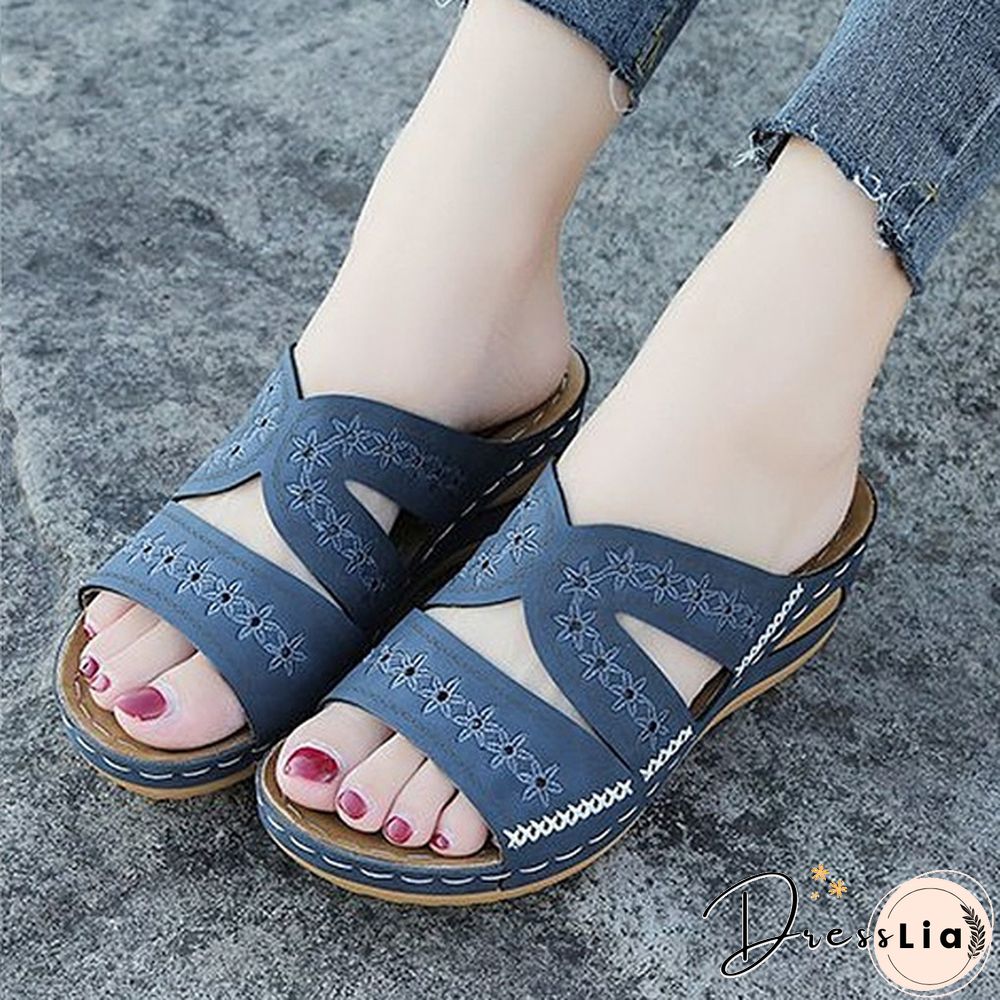 Women's Fashion Casual Sandals Open Toe Summer Sandals Vintage Wedge Slippers Platform Sandals Plus Size 35-43