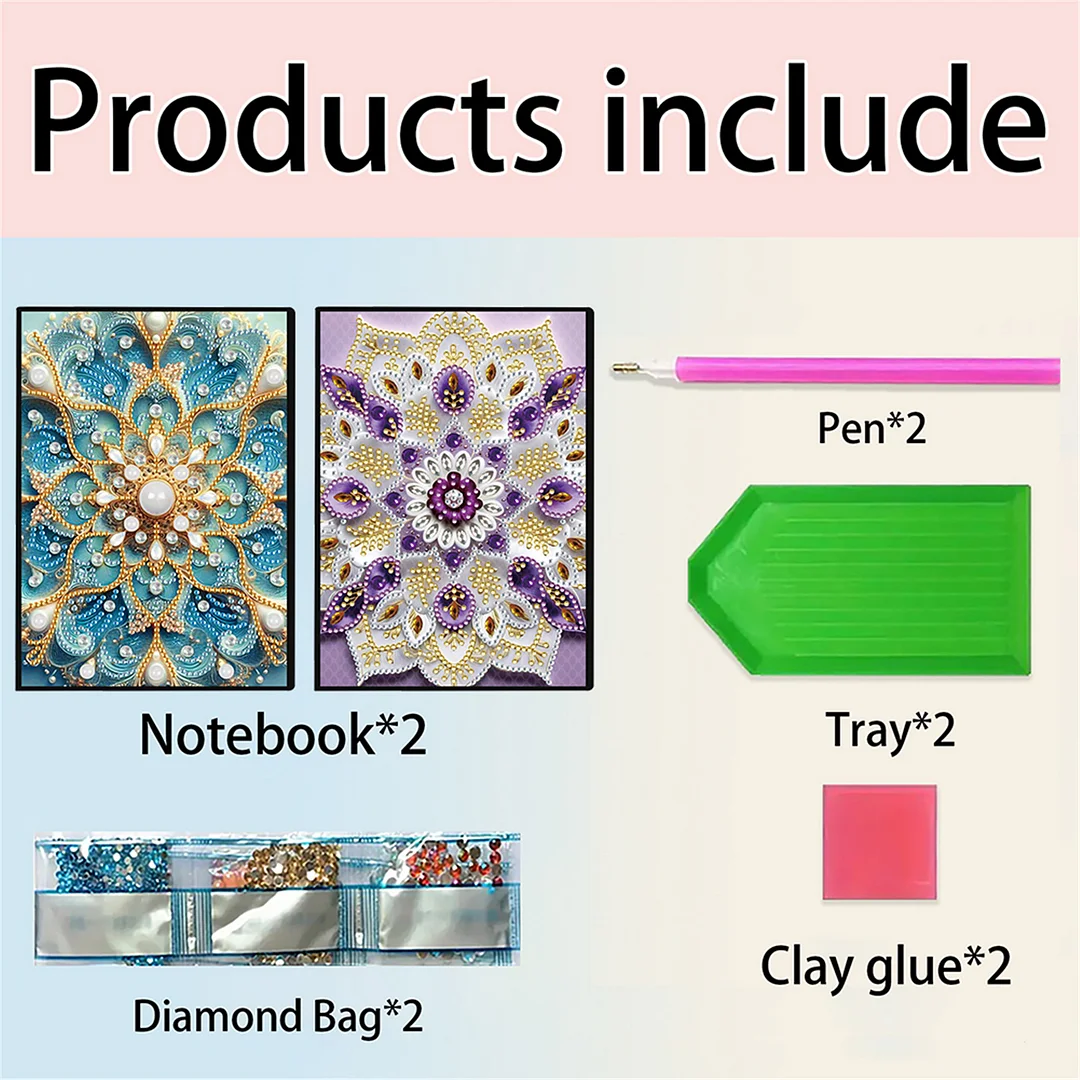 2pcs Mandala Partial DIY 50 Pages A5 Diamond Painting Notebook for Study Home