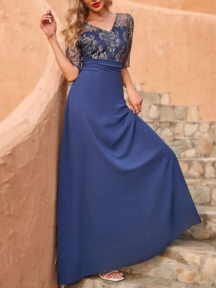Elegant Solid High Waist Lace Dress