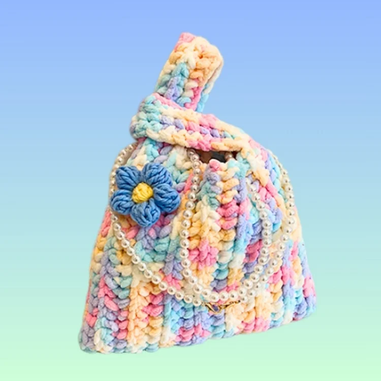 Lulusnow Handmade Light Blue Pearl Tote Crochet Bag