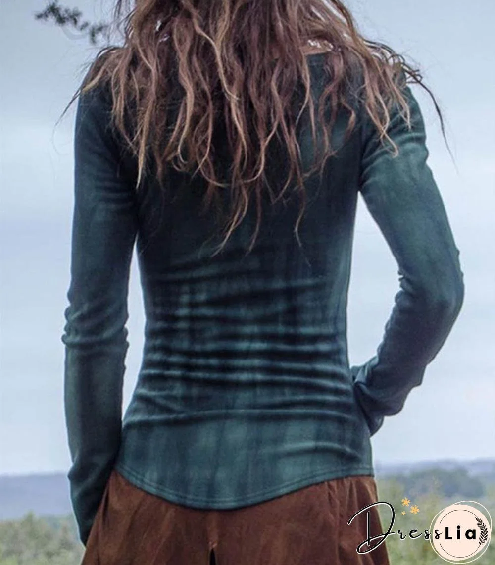 Vintage Leaves Printed Long Sleeve Top