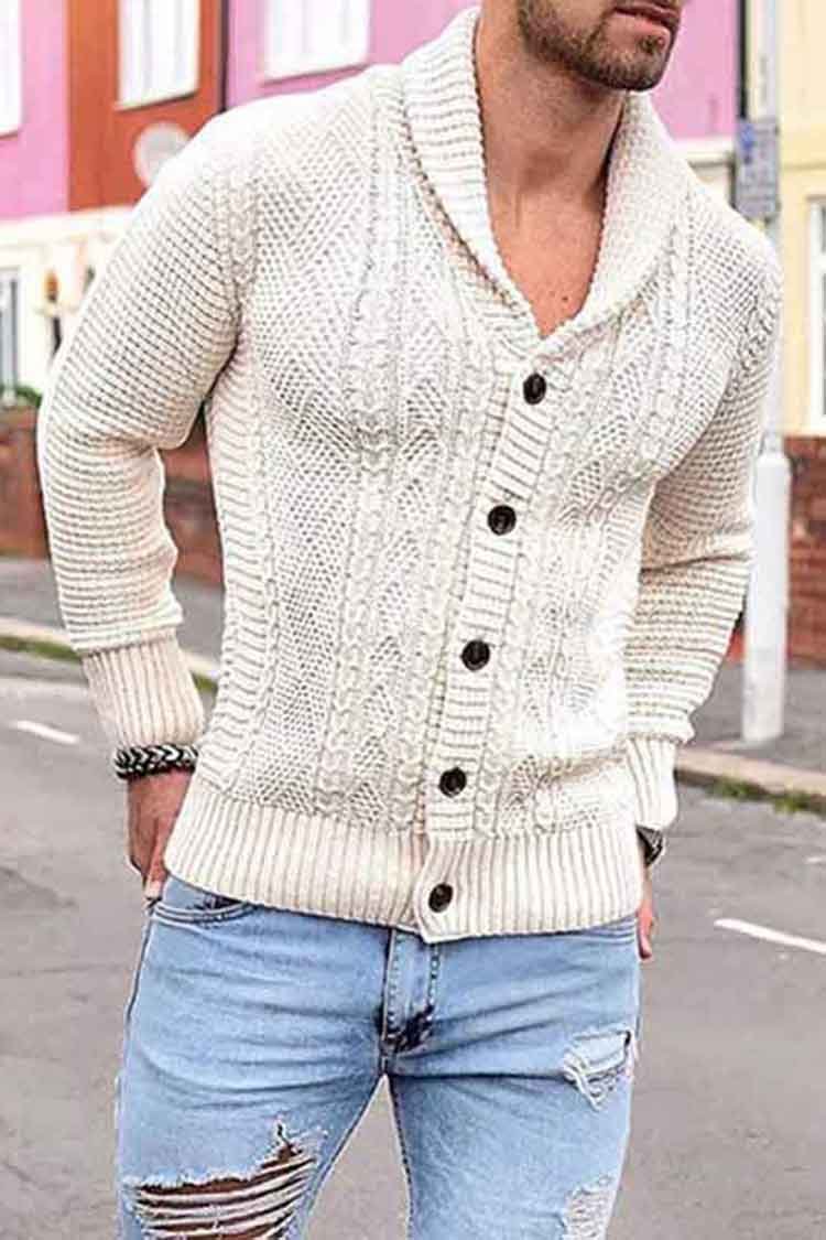 TiboyzMen's V-Neck Jacquard Knit Sweater