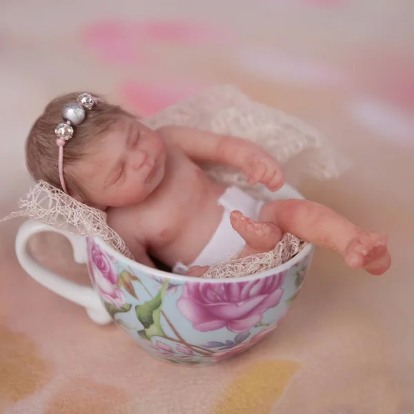 Miniature Doll Sleeping Full Body Silicone Reborn Baby Doll, 6 Inches Realistic Newborn Baby Doll Girl Named Josie