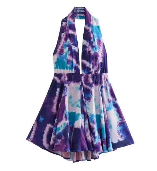 Nigikala Nigikala Women's Explosive Print Collar With Bare Back Hanging Neck Dress
